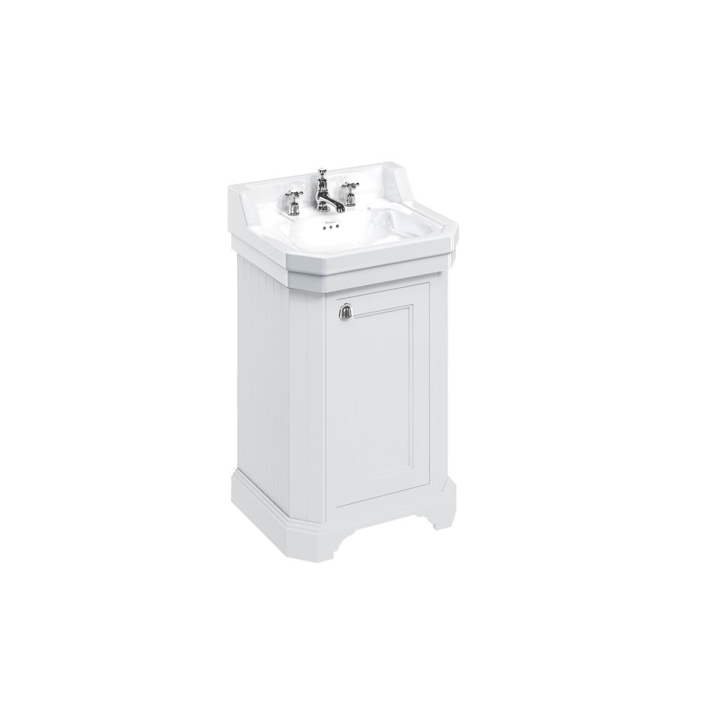 Edwardian 560mm basin and free-standing rectangular cloakroom vanity unit - Matt White